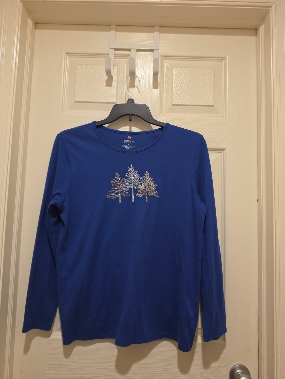 Women's Mercer Street Studio royal blue long sleeve festive t-shirt size L Large